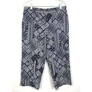Alfred Dunner Womens Capri Pants Size 14 Blue White Cotton Stretch Elastic Waist